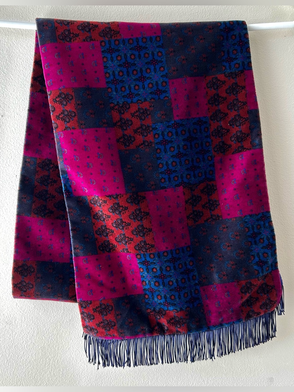 Patchwork Boho Festival Floral Paisley Fringe Scarf Blue Purple Rust